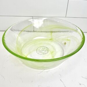 Kosta Boda Bowl‎ Green Swirl Art Glass Serving Bowl Centerpiece Decor